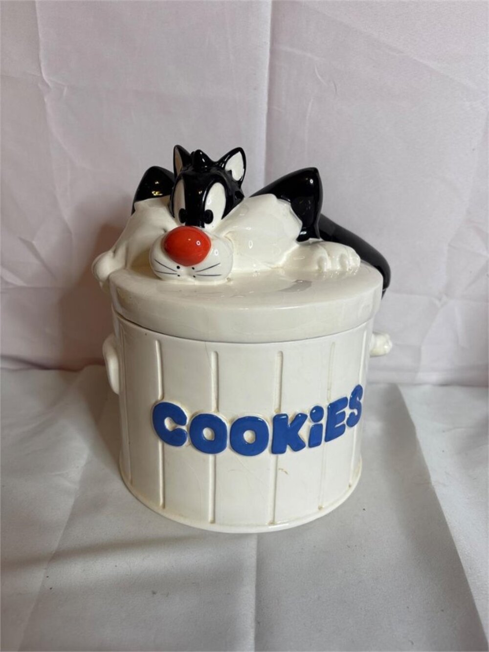 Vintage Warner Bros Sylvester the Cat Ceramic Cookie Jar Trash Can Looney Tunes